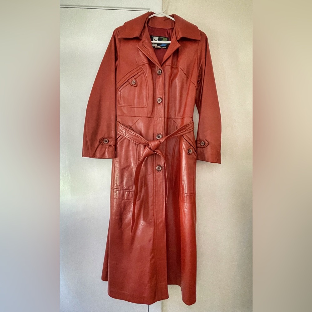 RARE Vintage Hooded Leather Trench Coat- Breier Of Amsterdam Women's SZ 12 EUC